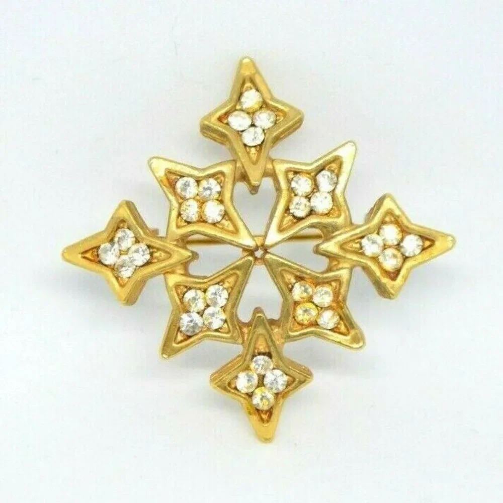Clear Rhinestone Star Designed Cross Gold Tone - Picture 1 of 4